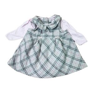 Savannah Gray & Pink Wool Blend Plaid Formal Dress & Bodysuit Baby Girl Size 3M